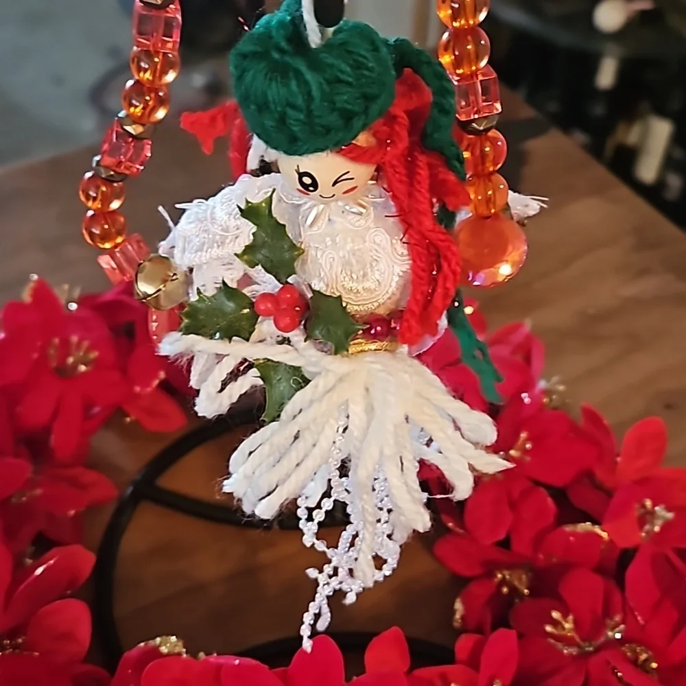 Hand Crafted Crochet Angel Handmade Christmas ornament Upcycled beads white gift - Picture 14 of 17
